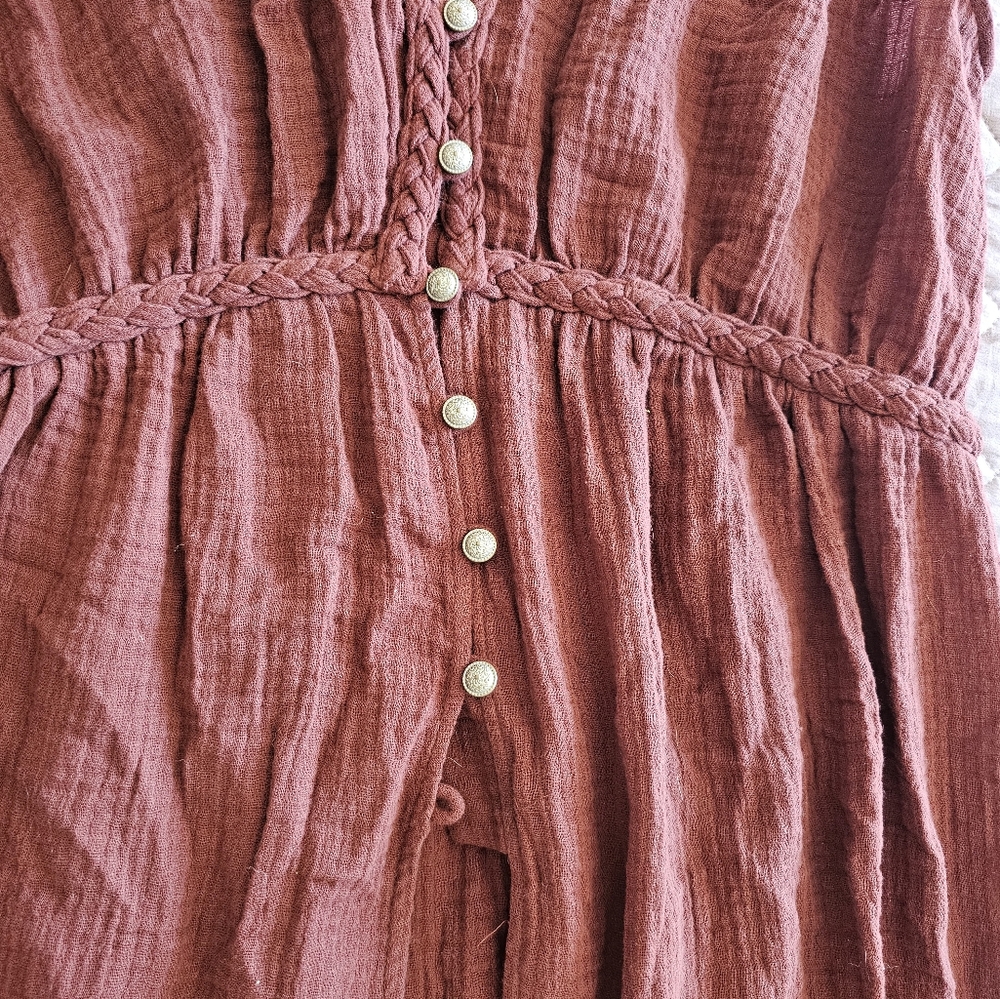 Anthropologie Rust-Brown V-Neck Button Front Tunic Top - Picture 3 of 11